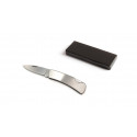 Coltello tascabile in acciaio inossidabile di colore argento in confezione regalo con adesivo personalizzato