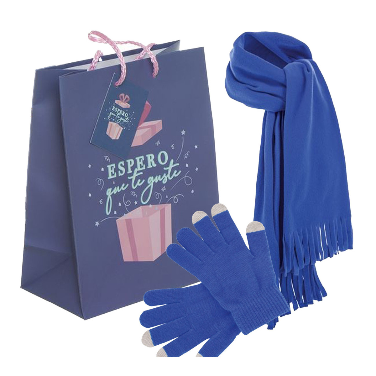 Guanti tattili e sciarpa in pile in busta di carta come regalo unisex e per adolescenti