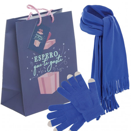 Guanti tattili e sciarpa in pile in busta di carta come regalo unisex e per adolescenti