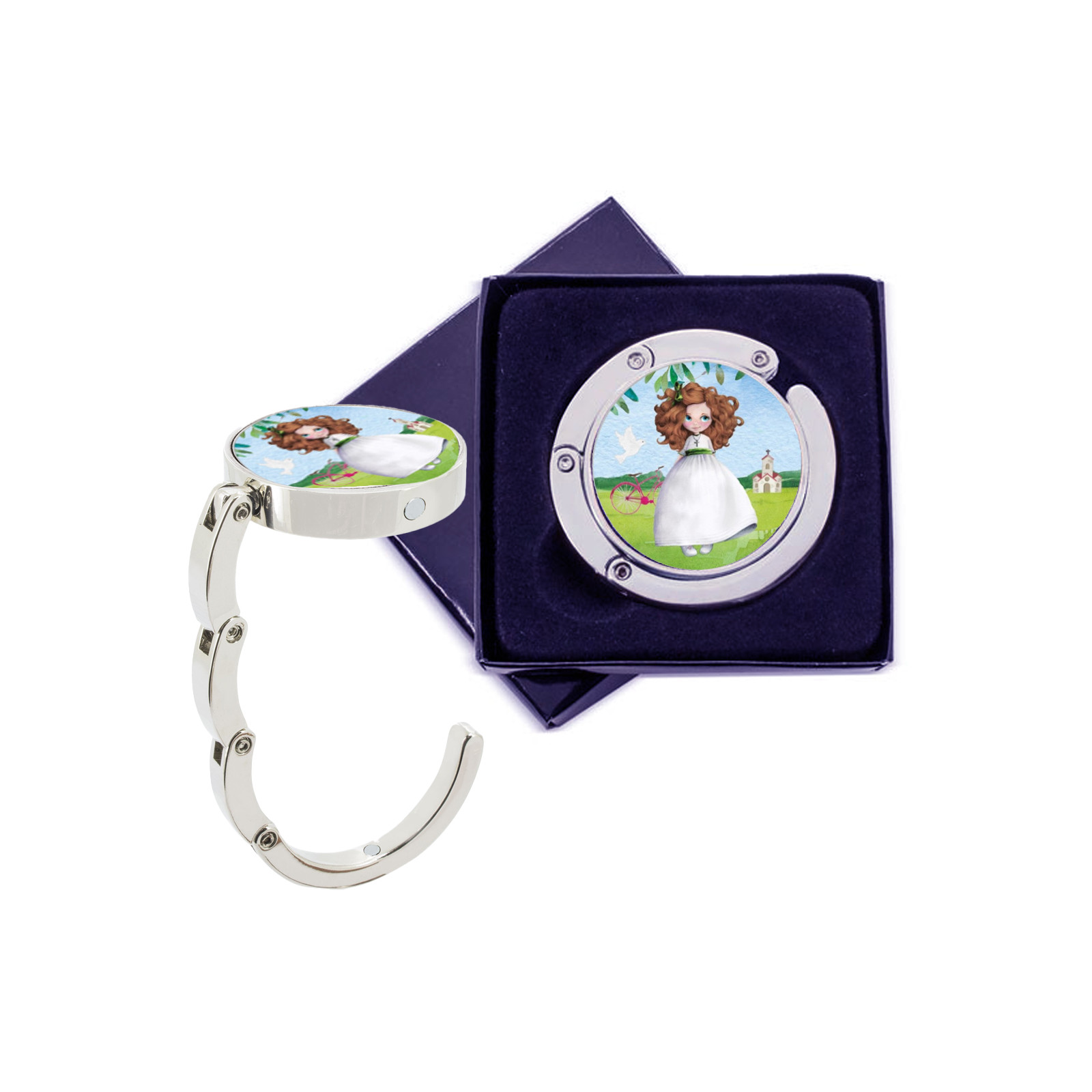 Appendino pieghevole per borse in una scatola regalo con un adesivo da 3 cm per un'immagine personalizzata