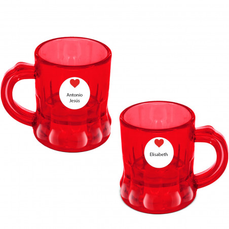 Shot rossi personalizzati con adesivi, un regalo speciale per le coppie per San Valentino.
