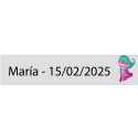 Adesivo rettangolare trasparente 5 x 1 bambina supereroina personalizzato con nome e data
