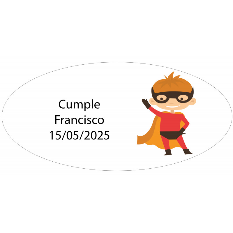Adesivo ovale supereroe personalizzato con nome e data