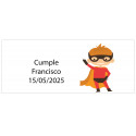 Adesivo rettangolare personalizzato del supereroe con nome e data