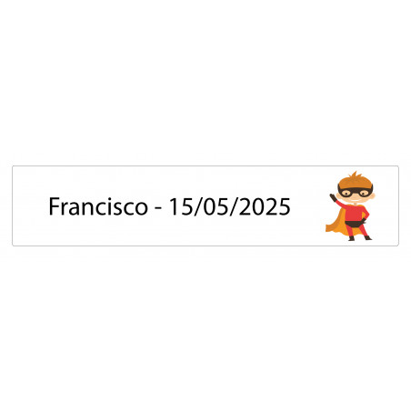 Adesivo rettangolare 5 x 1 personalizzato supereroe con nome e data