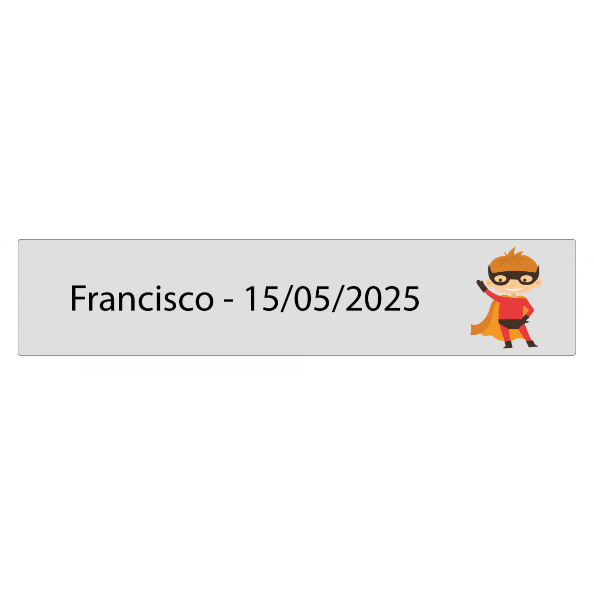Adesivo rettangolare trasparente 5 x 1 supereroe personalizzato con nome e data