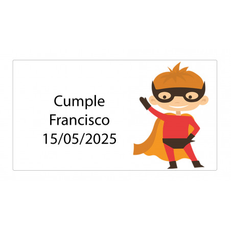 Adesivo rettangolare supereroe 5 x 3 personalizzato con nome e data