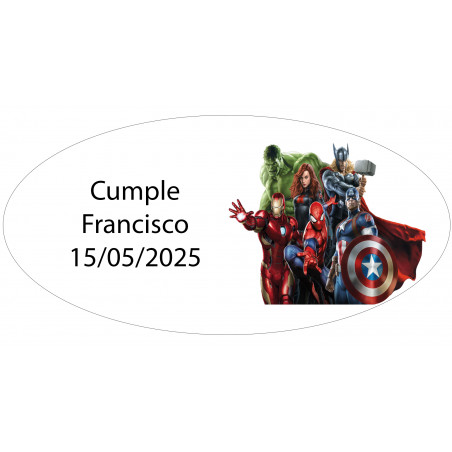 Adesivo ovale Avengers personalizzato con nome e data