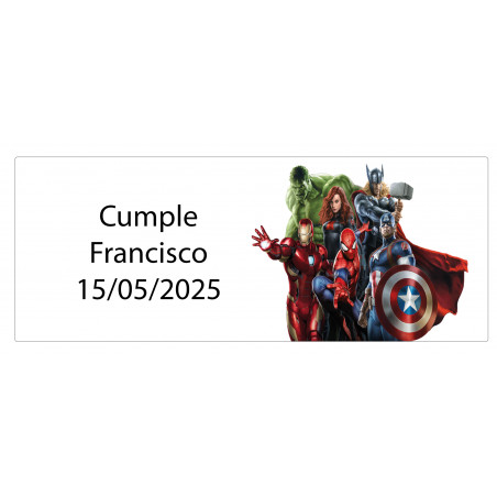 Adesivo rettangolare Avengers personalizzato con nome e data