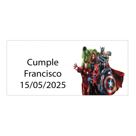 Adesivo rettangolare Avengers 5 x 3 personalizzato con nome e data