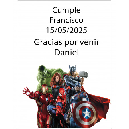 Adesivo personalizzato con nome dell'invitato e frase di ringraziamento. design avengers