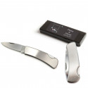 Coltello argentato in scatola nera con adesivo personalizzato