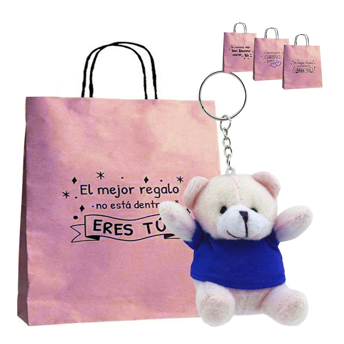 Portachiavi a forma di orsetto con maglietta in sacchetto regalo