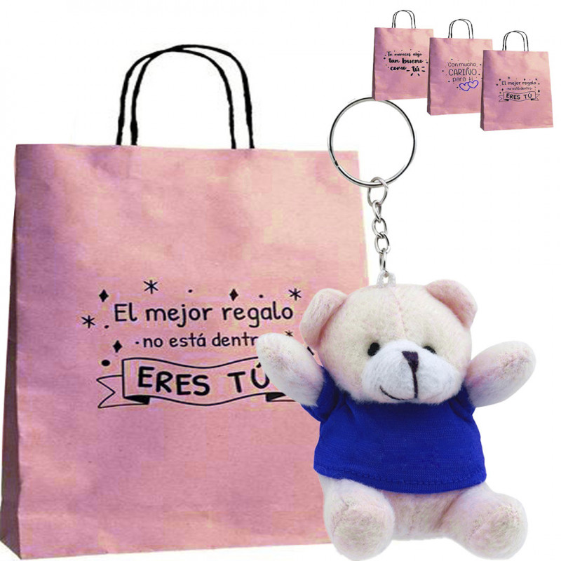 Portachiavi a forma di orsetto con maglietta in sacchetto regalo