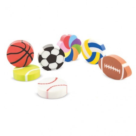 Gomme con diverse forme di palloni sportivi con adesivo per personalizzare l evento