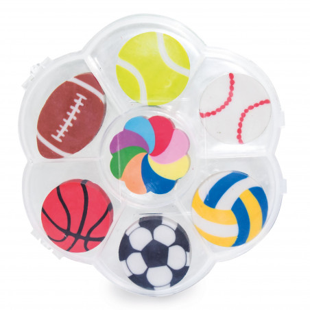 Gomme con diverse forme di palloni sportivi con adesivo per personalizzare l evento