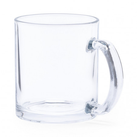 Tazza di vetro con manico e adesivo per comunione