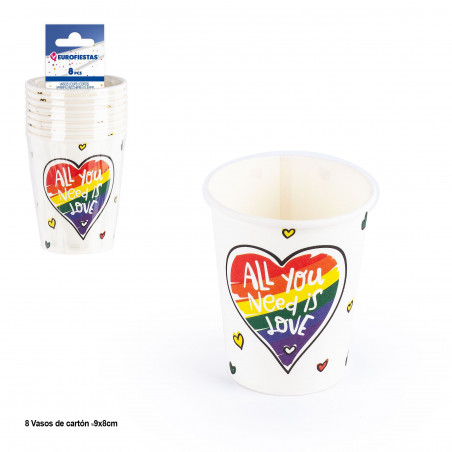 Pacchetto di 8 bicchieri di cartone per feste LGBT