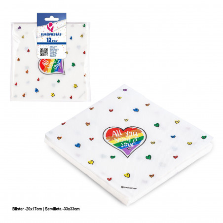 Pacchetto di 12 tovaglioli colorati LGBT per feste