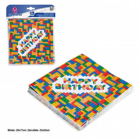 Confezione da 12 tovaglioli di carta per feste con design a blocchi