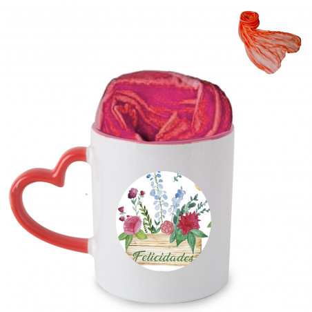 Tazza personalizzata con manico a cuore e sciarpa rossa come regalo