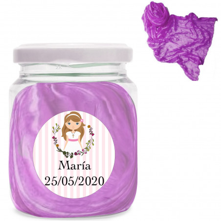 Fazzoletto viola per il collo in barattolo regalo con adesivo per comunione personalizzato
