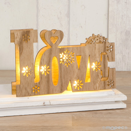 Decorazione in legno love con luci a led 21x13 cm.incl. 2 batterie