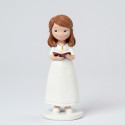 Figura torta di comunione ragazza in abito bianco e bibbia 13 cm.