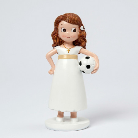 Statuetta Prima Comunione Bambino Calciatore - Con Rosario E Pallone - 16,5 Cm In Resina - 2
