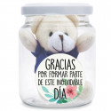 Portachiavi con orsetti di peluche in barattolo trasparente decorativo con adesivo di ringraziamento