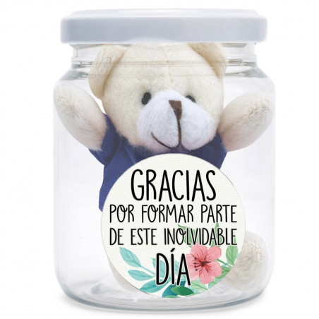 Portachiavi con orsetti di peluche in barattolo trasparente decorativo con adesivo di ringraziamento