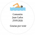 Adesivo rotondo da 5 cm personalizzato con nomi, data e frase di ringraziamento