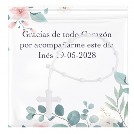 Rosario con biglietto personalizzato come regalo di cresima