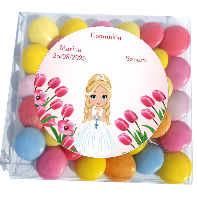 Lacasitos in una scatola di presentazione personalizzata per la comunione