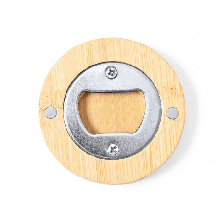 Apriscatole rotondo in legno personalizzato con adesivo con immagine