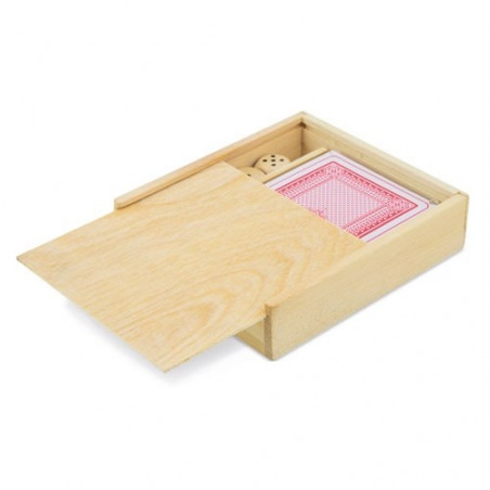 Gioco di carte e dadi in speciale scatola di legno per matrimoni
