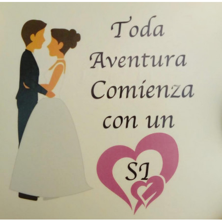 Tre in linea legno con sacchetto regalo e adesivo per matrimoni