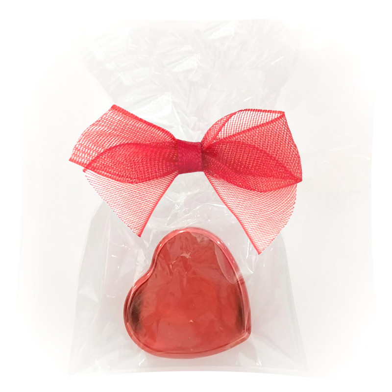 Confezione da 40 lucidalabbra a forma di cuore presentati in un sacchetto di cellophane e fiocco