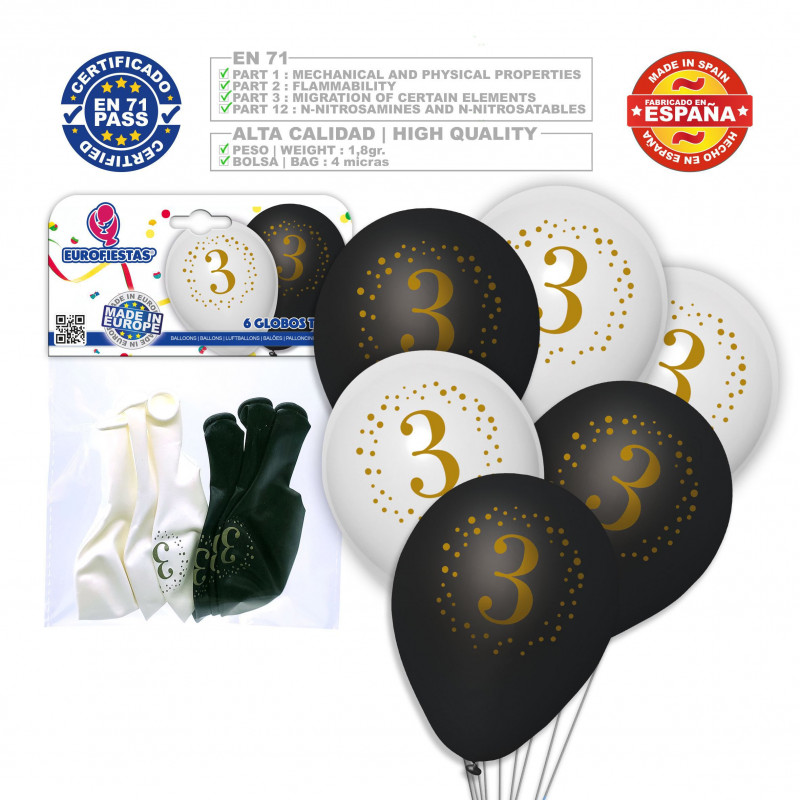 Palloncini stampati 3 bianchi neri