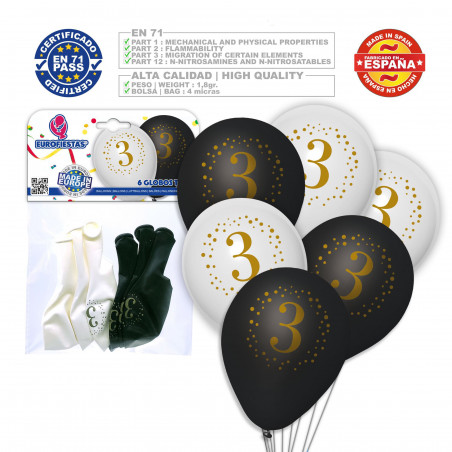 Palloncini stampati 3 bianchi neri
