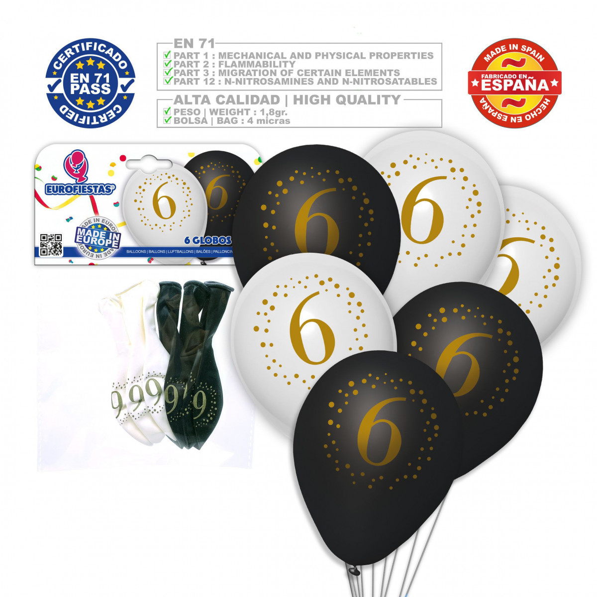 Palloncini stampati 6 bianco nero