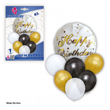 Set palloncini happy birthday oro nero