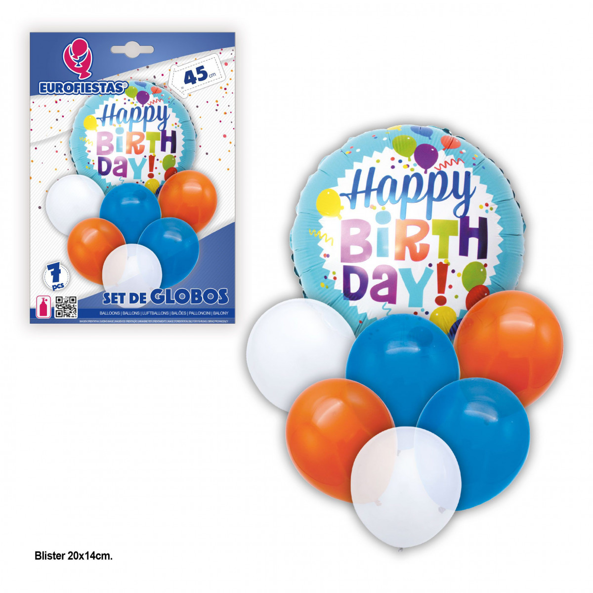 Set palloni happy birthday blu arancione