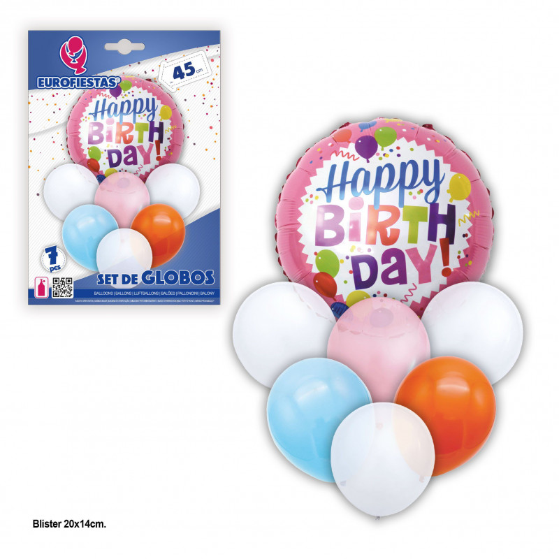 Set palloni happy birthday rosa arancione