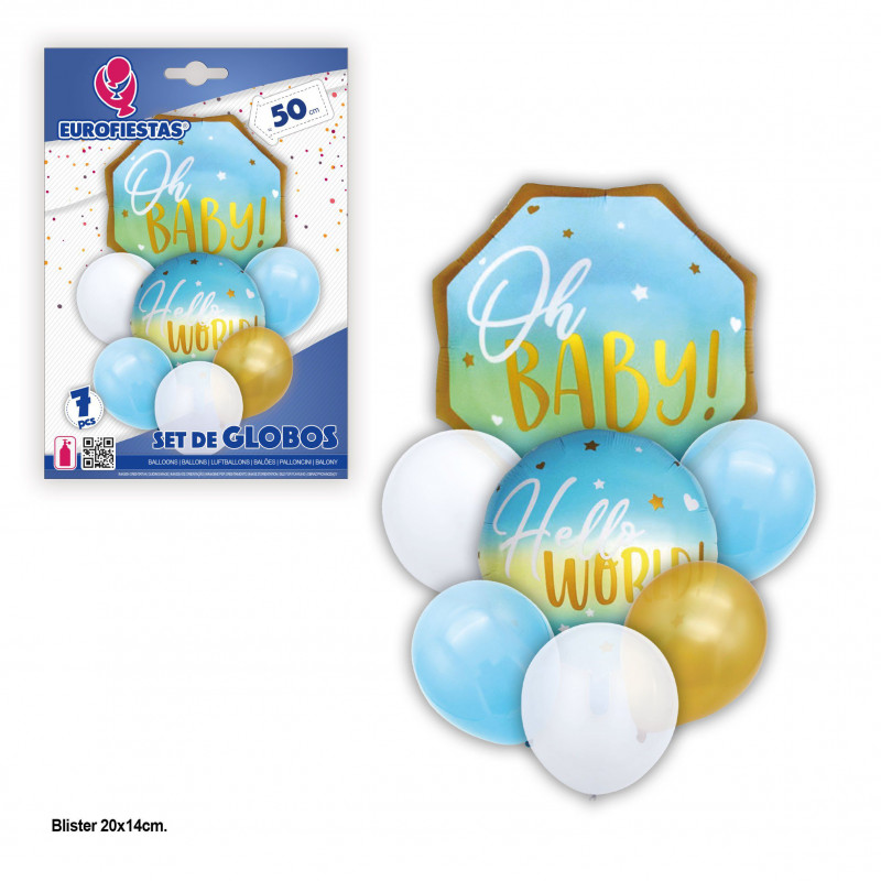 Set palloni oh baby hello world blu