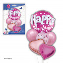 Set palloncini happy birthday cuori fucsia