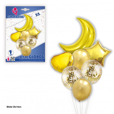 Set di palloncini luna e stelle oro.