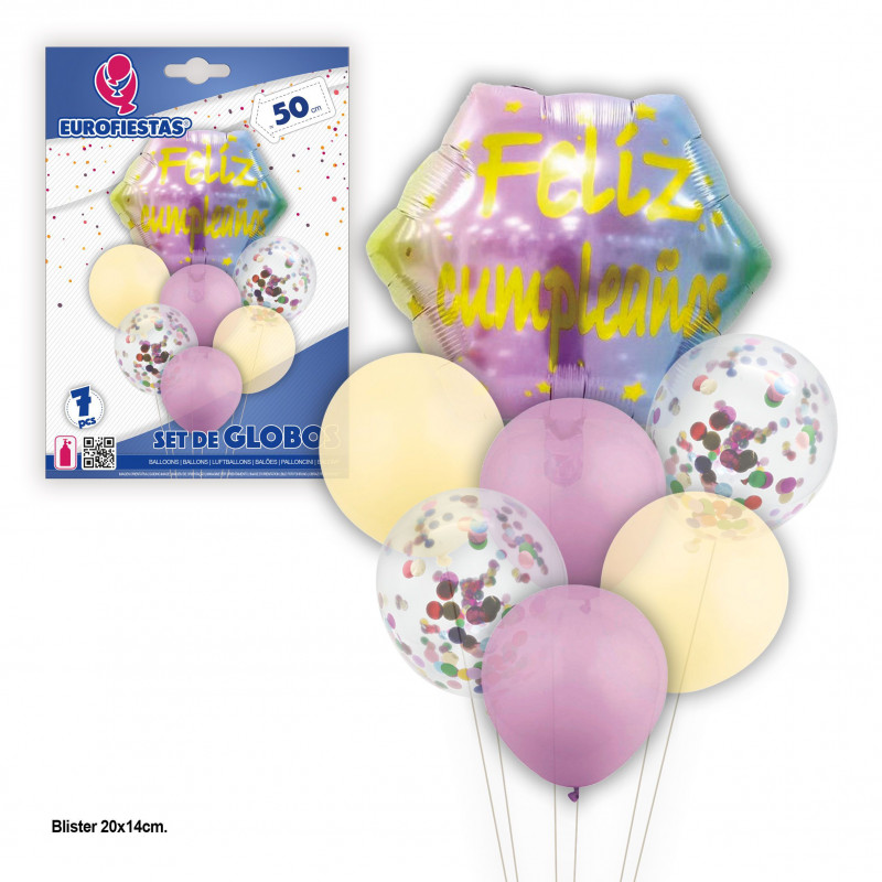 Set palloncini felice compleanno esagono rosa e giallo
