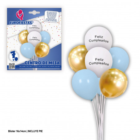 Set palloncini felice compleanno bianco blu oro