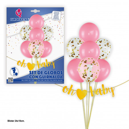 Set palloncini e ghirlanda oh baby rosa